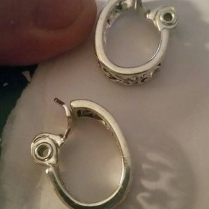 Vintage Monet Silver Oval Hoop Earrings w/ Designs